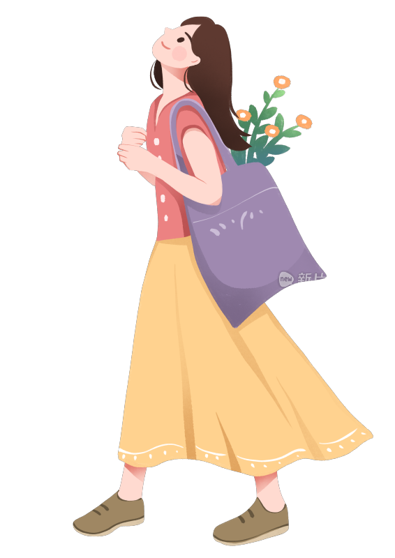 文艺女孩穿搭服装站姿清新插画免扣元素