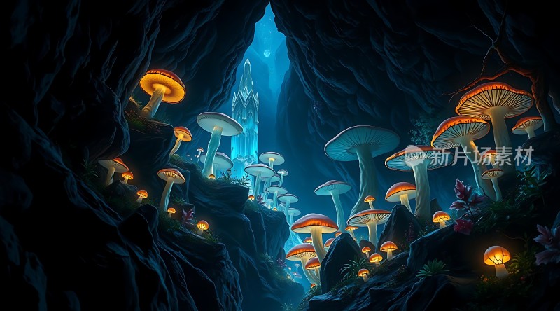 神秘洞穴中的奇幻蘑菇世界