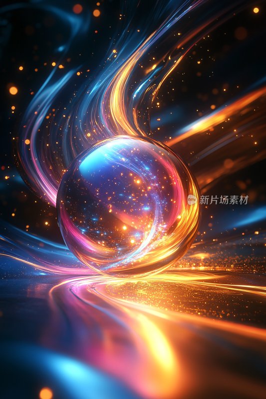 炫彩流光环绕的梦幻球体