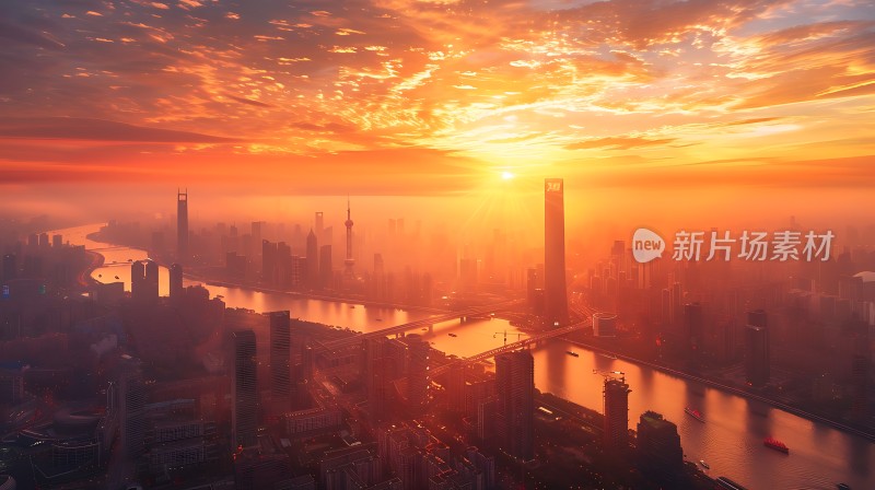 上海日出城市风光