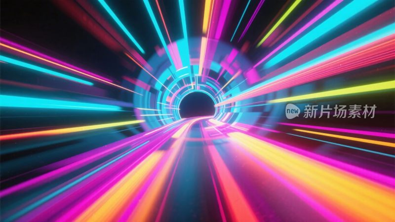 霓虹光轨隧道创意插画