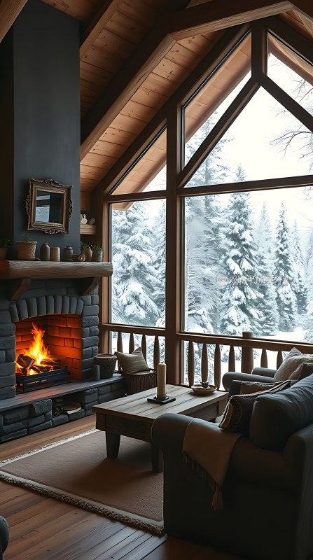 冬日暖炉旁的温馨小屋
