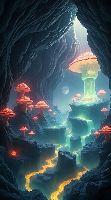 神秘洞穴中的奇幻蘑菇世界