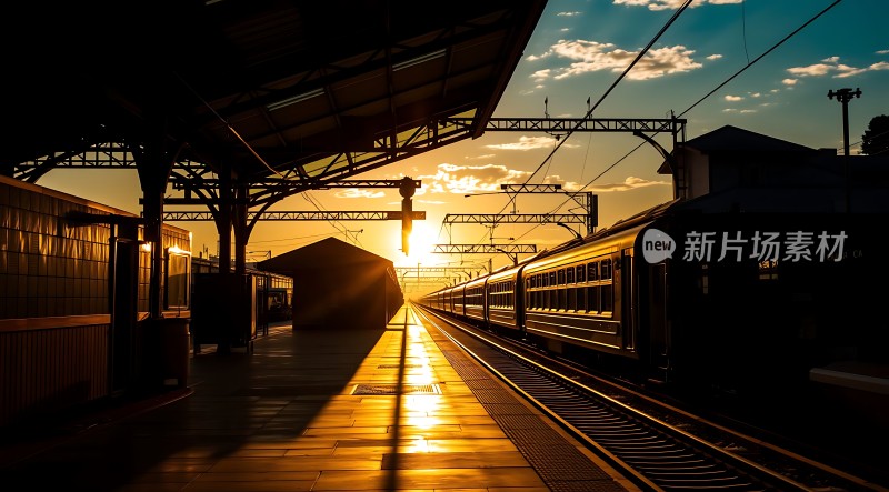 日落下的火车站台与列车