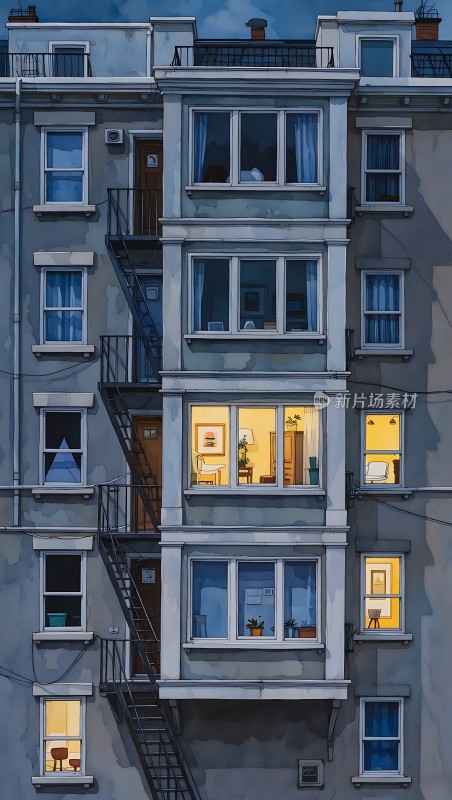 温馨夜色下的城市公寓楼