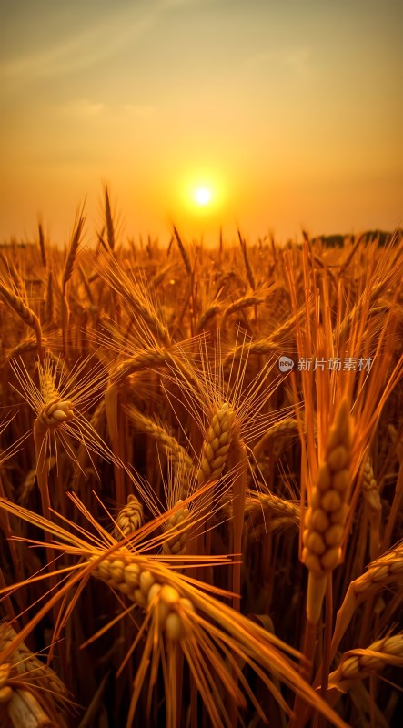 金色麦浪映夕阳