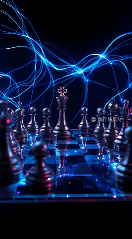 蓝色光晕下的棋局对决