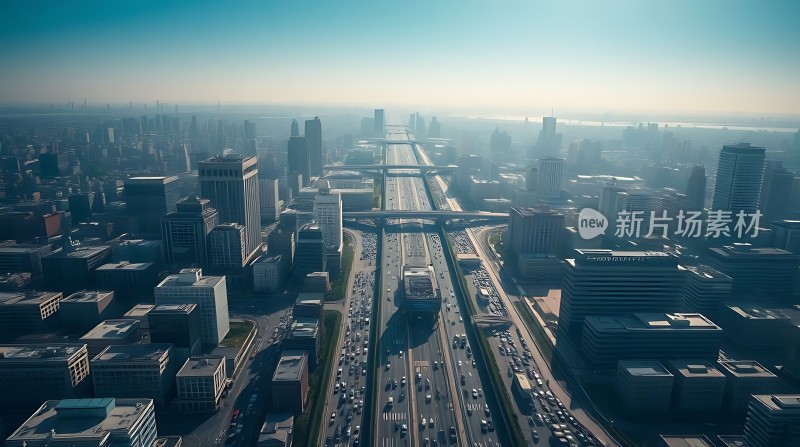 城市天际线与高速公路交汇