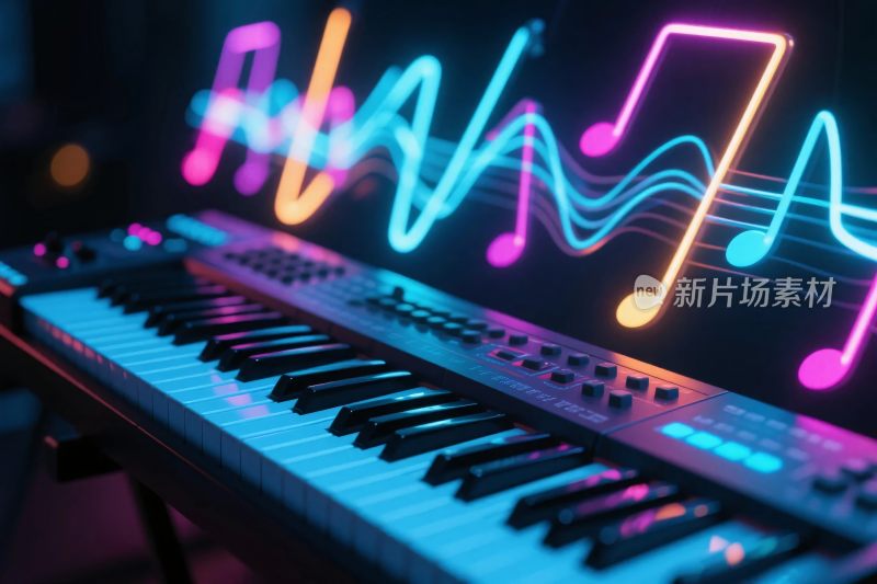 霓虹音符电子琴插画