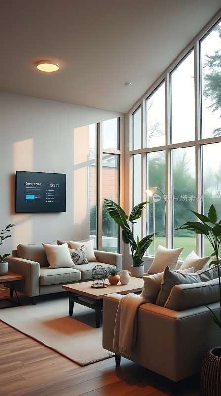 阳光洒满现代客厅绿植点缀温馨家居