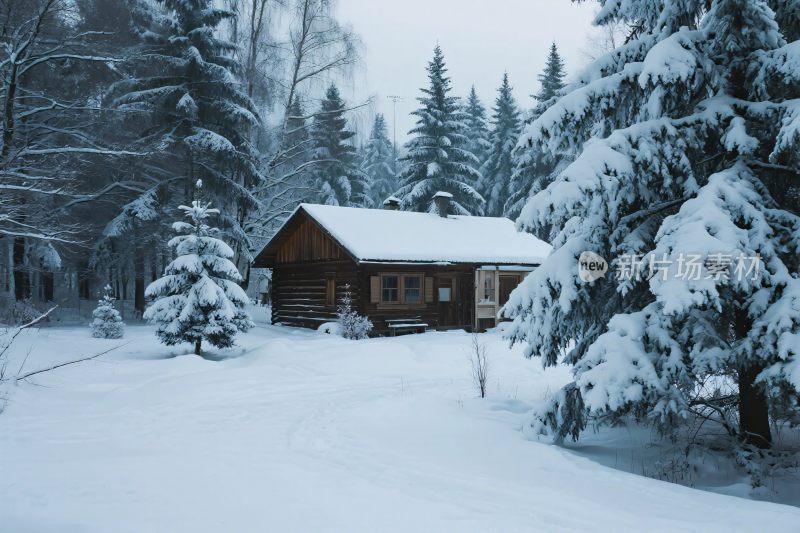 冬日雪景木屋