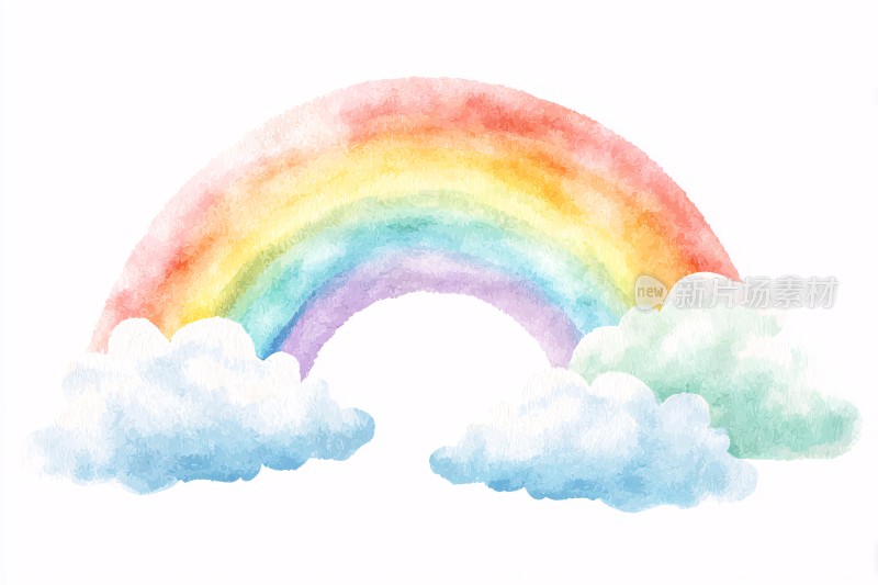 水彩风格彩虹与云朵插画