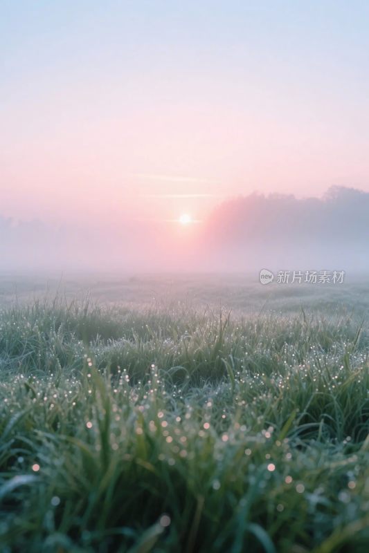 晨雾中的田野日出景象