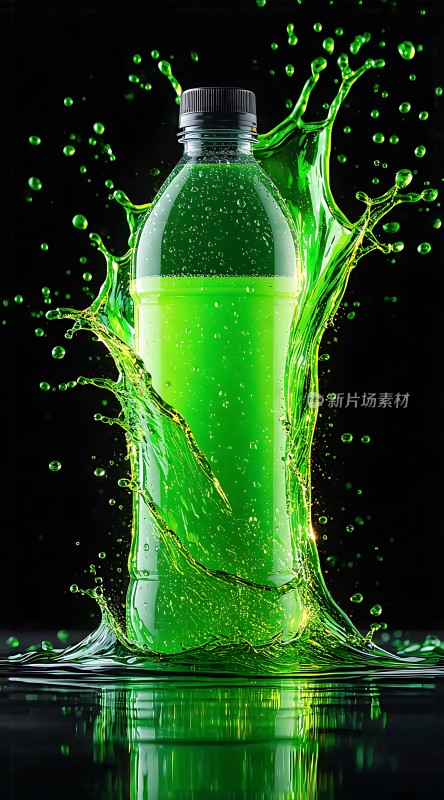绿色能量饮料溅起的水花