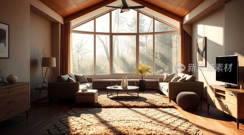 阳光明媚的现代客厅简约舒适生活空间