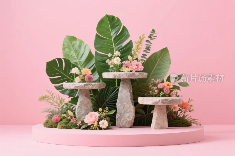 创意植物石制摆件布置