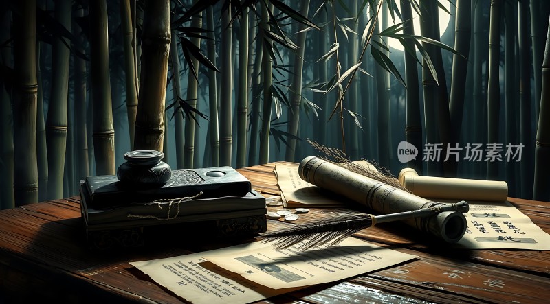 竹影斑驳下的古风书写时光