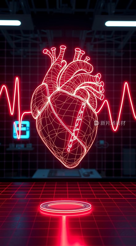 红色心脏与心电图结合的艺术作品