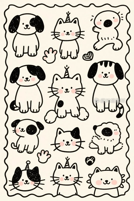 可爱动物手绘插画