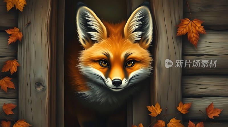 秋日红狐探出头