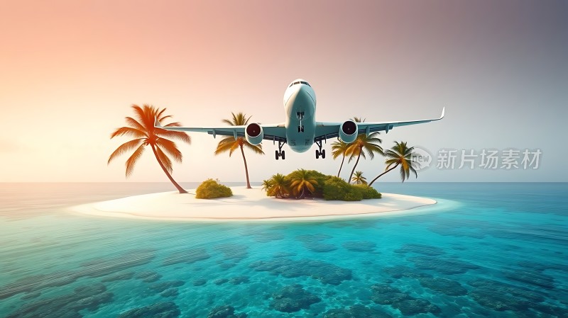 飞机降落在热带岛屿上