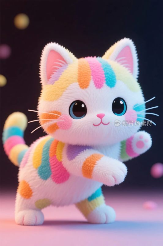 彩色毛绒小猫可爱插画