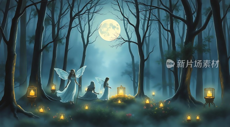 精灵夜话月光下的神秘森林