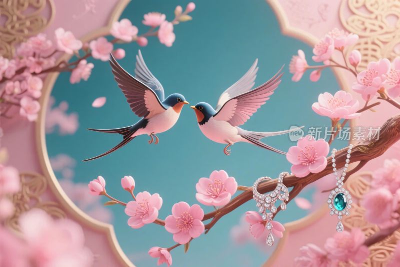 春日燕子樱花插画