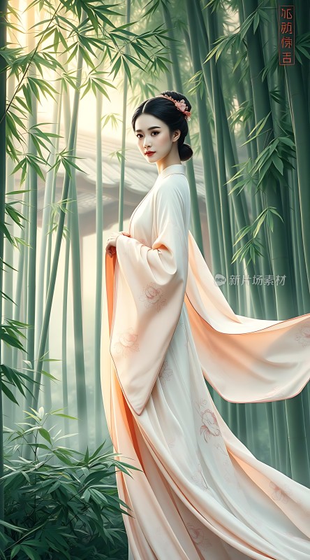 竹影婆娑下的汉服佳人