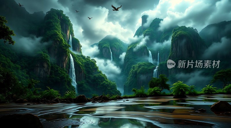 雨后山间瀑布飞流直下