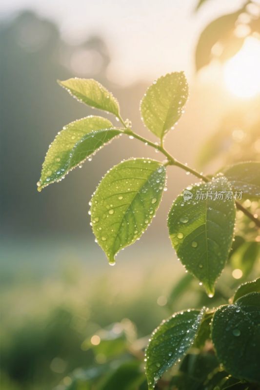 绿叶晨露阳光自然图