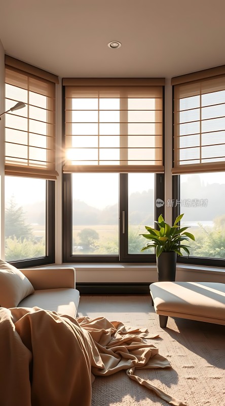 阳光洒满现代简约客厅绿植点缀温馨氛围