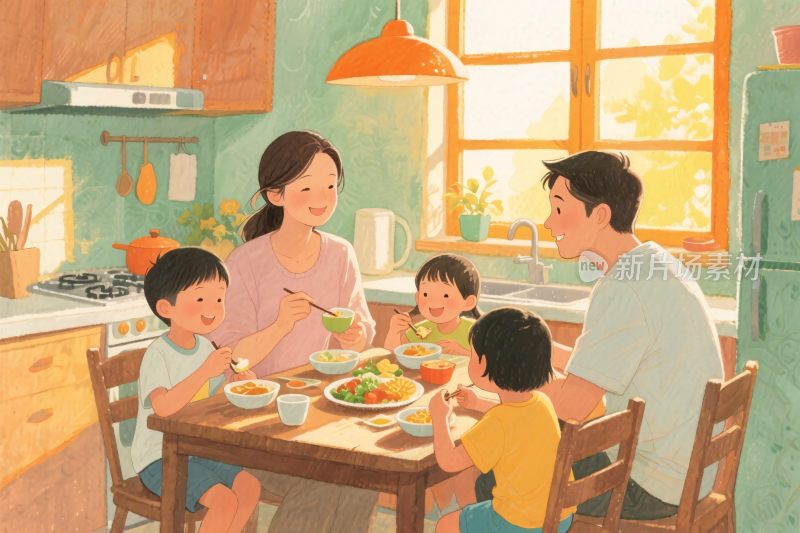 家庭用餐温馨场景