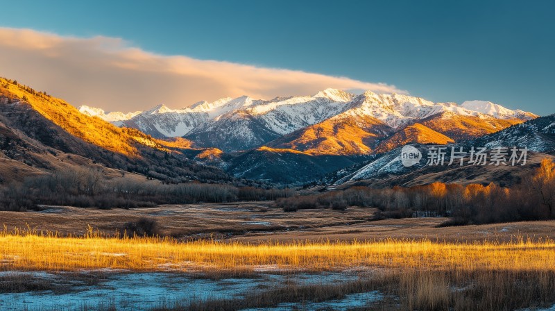 秋天秋景雪山