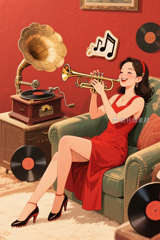 复古音乐插画场景