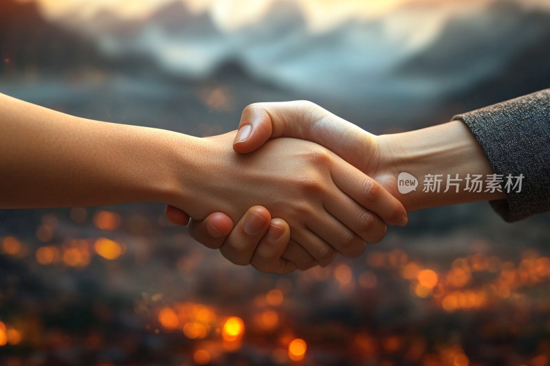 两人户外握手场景