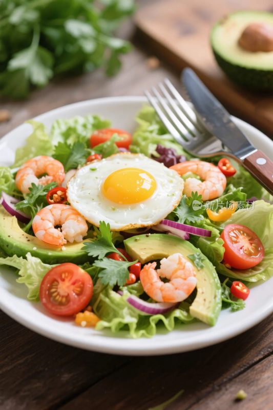 鲜虾煎蛋蔬菜沙拉