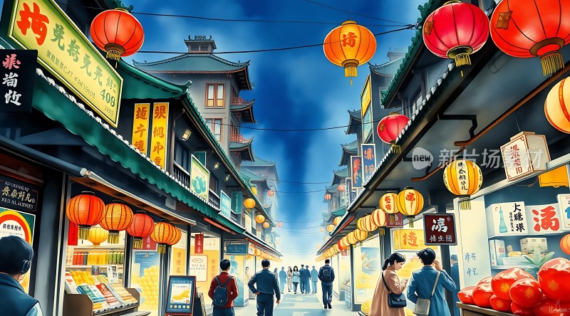 繁华夜市灯火辉煌热闹非凡