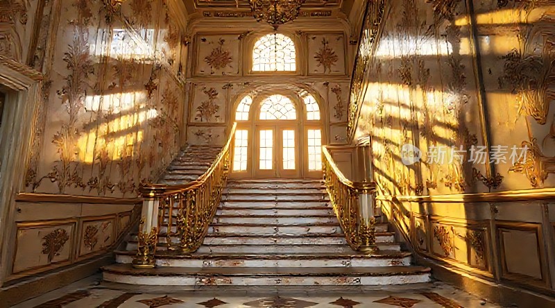 金色阳光下的华丽楼梯
