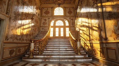 金色阳光下的华丽楼梯 金色阳光下的华丽楼梯