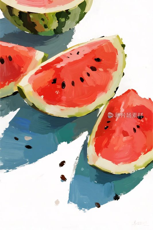 西瓜水彩插画展示