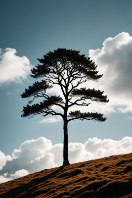 山上一棵孤树天空高清图片 山上一棵孤树天空高清图片