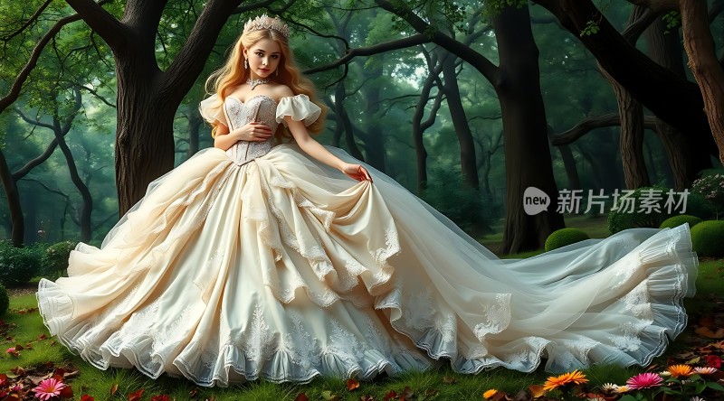 金色长发公主森林中的童话盛宴
