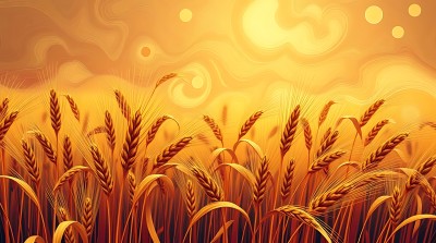 金色麦浪阳光下的丰收景象