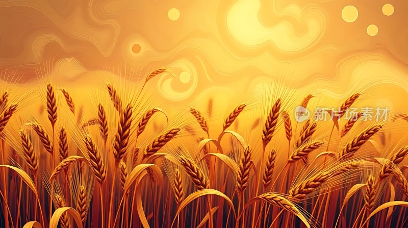金色麦浪阳光下的丰收景象