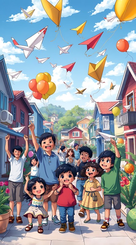 儿童放风筝的快乐时光