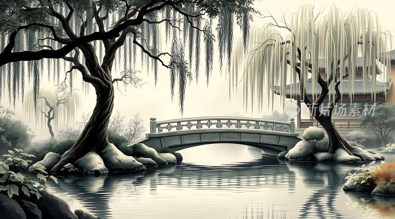 古桥柳影映水乡