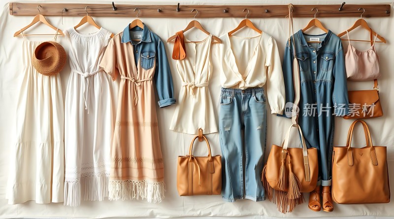 时尚穿搭展示多种服饰与包包搭配