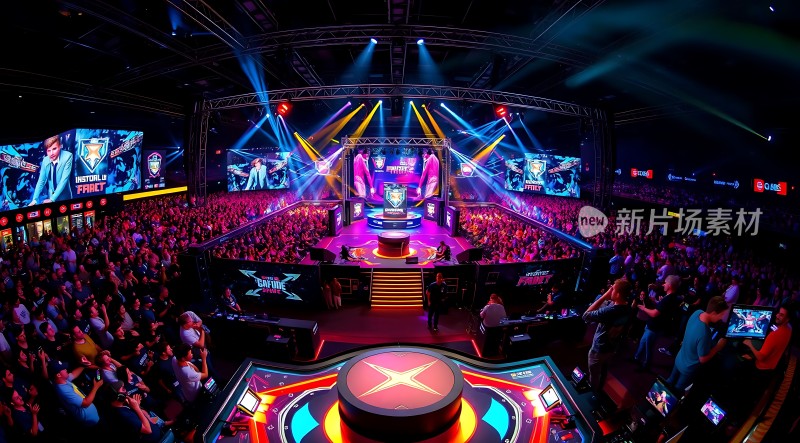 电竞比赛现场观众热情高涨舞台灯光璀璨