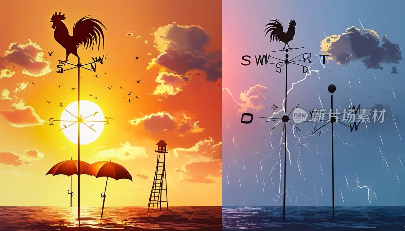 日落天气元素矢量图